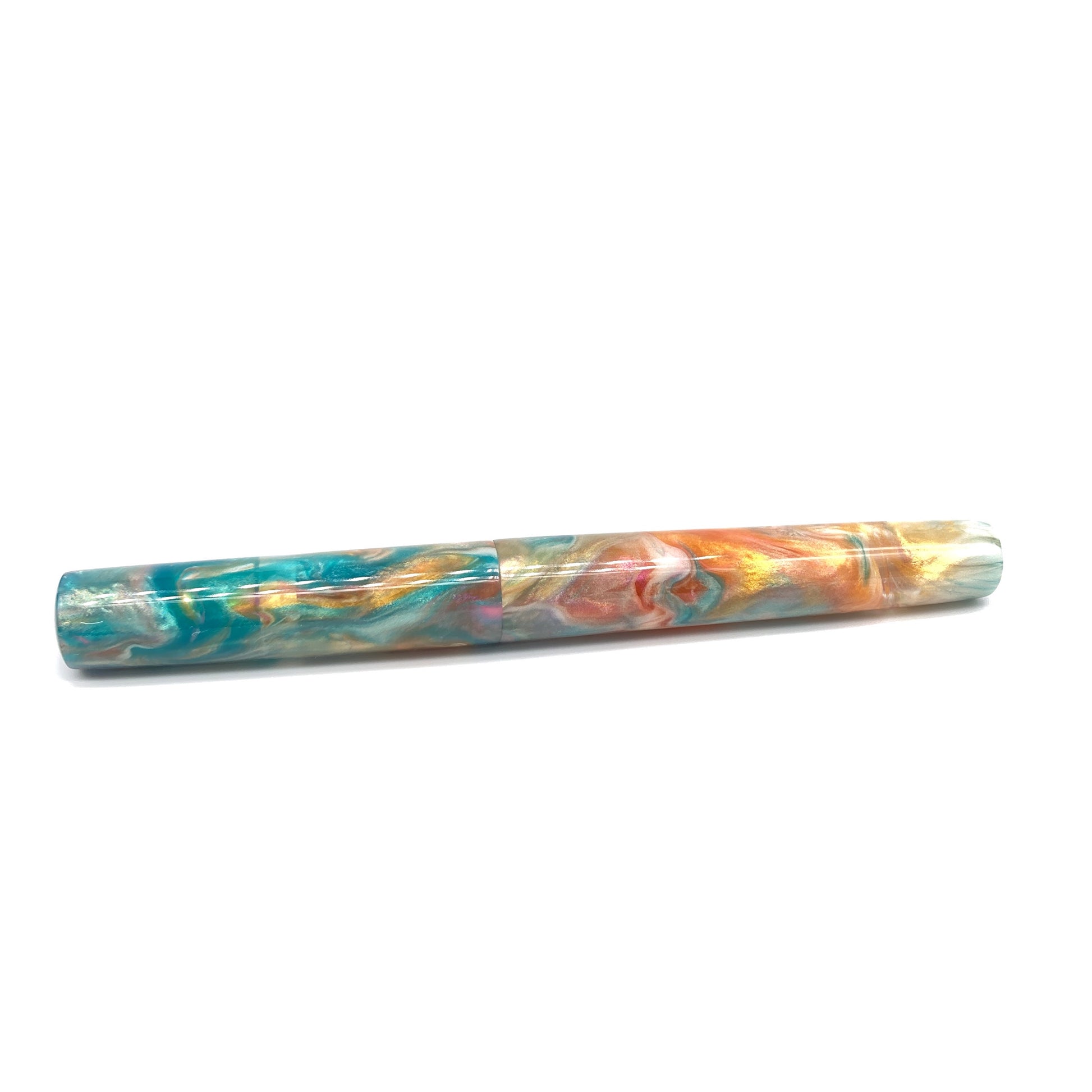 handmade teal and coral swirl acrylic pen